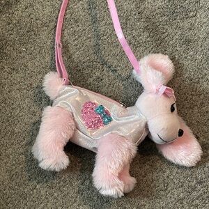 Plush Poodle Kids Toy Bag - Pink and White